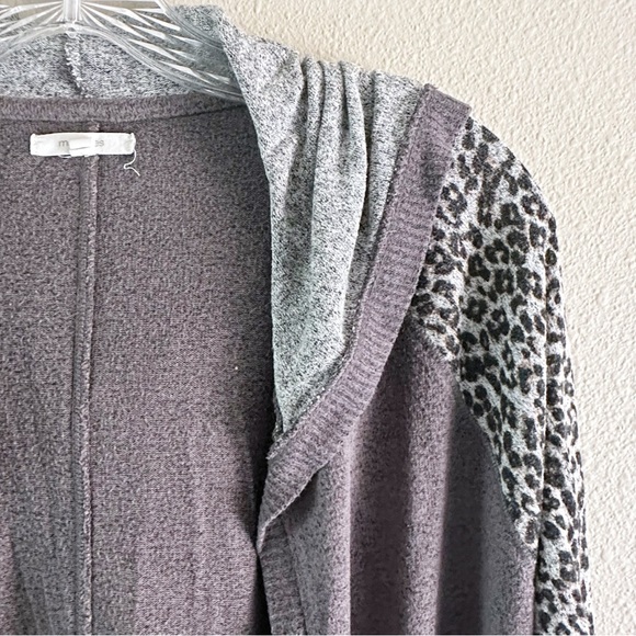 Maurices Leopard Print Hooded Purple Open Cardigan - Picture 2 of 5
